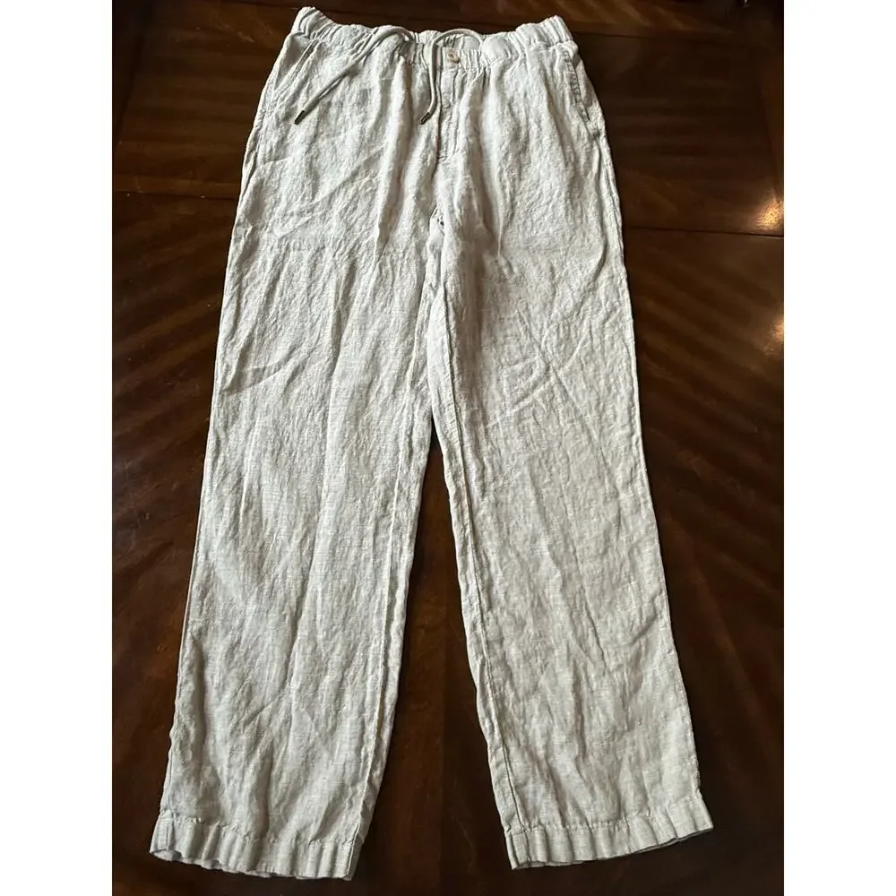 Quince Womens European Linen Pants Large Flax Beige Pull On Straight Minimalist